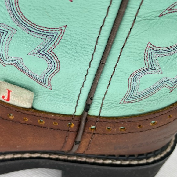 Justin Gypsy Boots Women’s 7B Brown Turquoise Blue Leather Embroidered Western - Picture 12 of 16